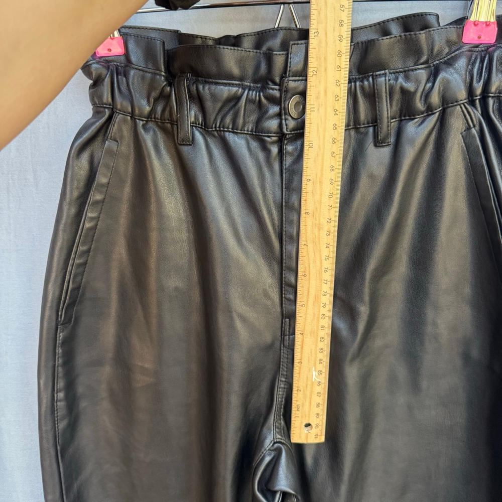 ZARA Faux Leather Paperbag Waist Pants Black Size 4 High Rise - Picture 4 of 9